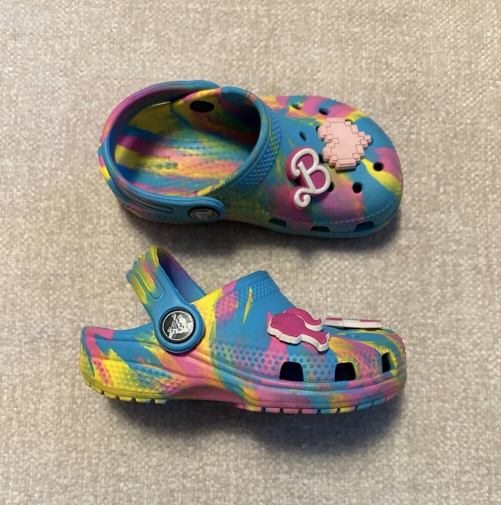 Crocs Classic Clogs Marbled Tie Dye Blue Pink Yellow Toddler C8 Barbie Jibbitz